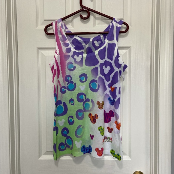 Disney Wild Neon Animal Print Mickey Tank NWT - Picture 1 of 9